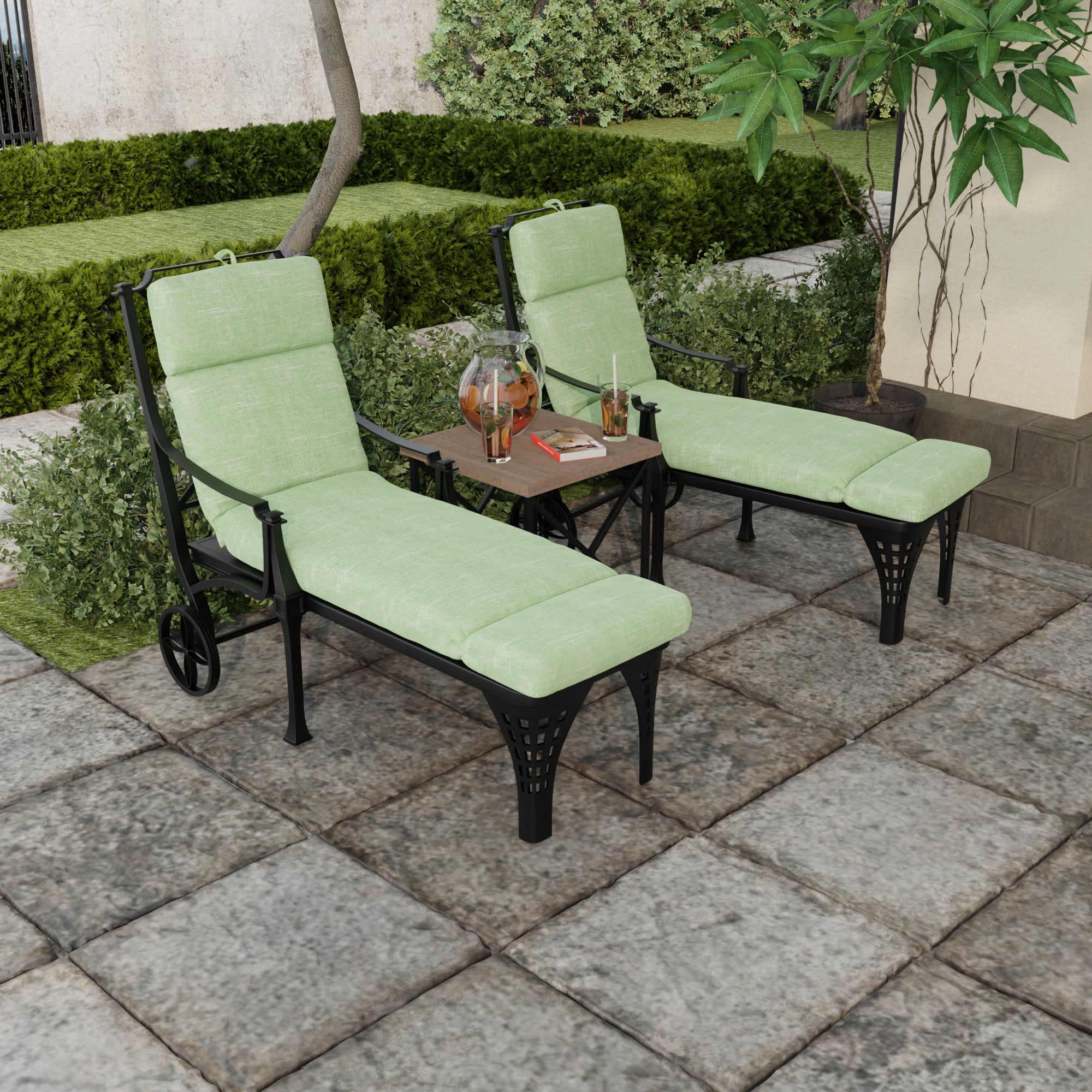 Jordan Manufacturing 72" x 22" Tory Palm Green Crosshatch Rectangular Outdoor Chaise Lounge Cushion with Ties and Hanger Loop