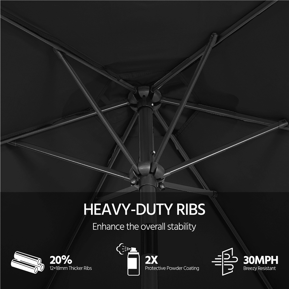 Renwick 9 Ft Outdoor Patio Umbrella with Push Button Tilt and Crank, Black