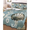 thumbnail image 3 of Quilts King Size, Blue Brown Coastal Soft Comforter Bedding Set for Bed, Vintage Ocean Beach Shell Nautical Lightweight Quilted Bedspread with Pillow Cover(2 Pieces) for All Season, 96x106 Inch, 3 of 6