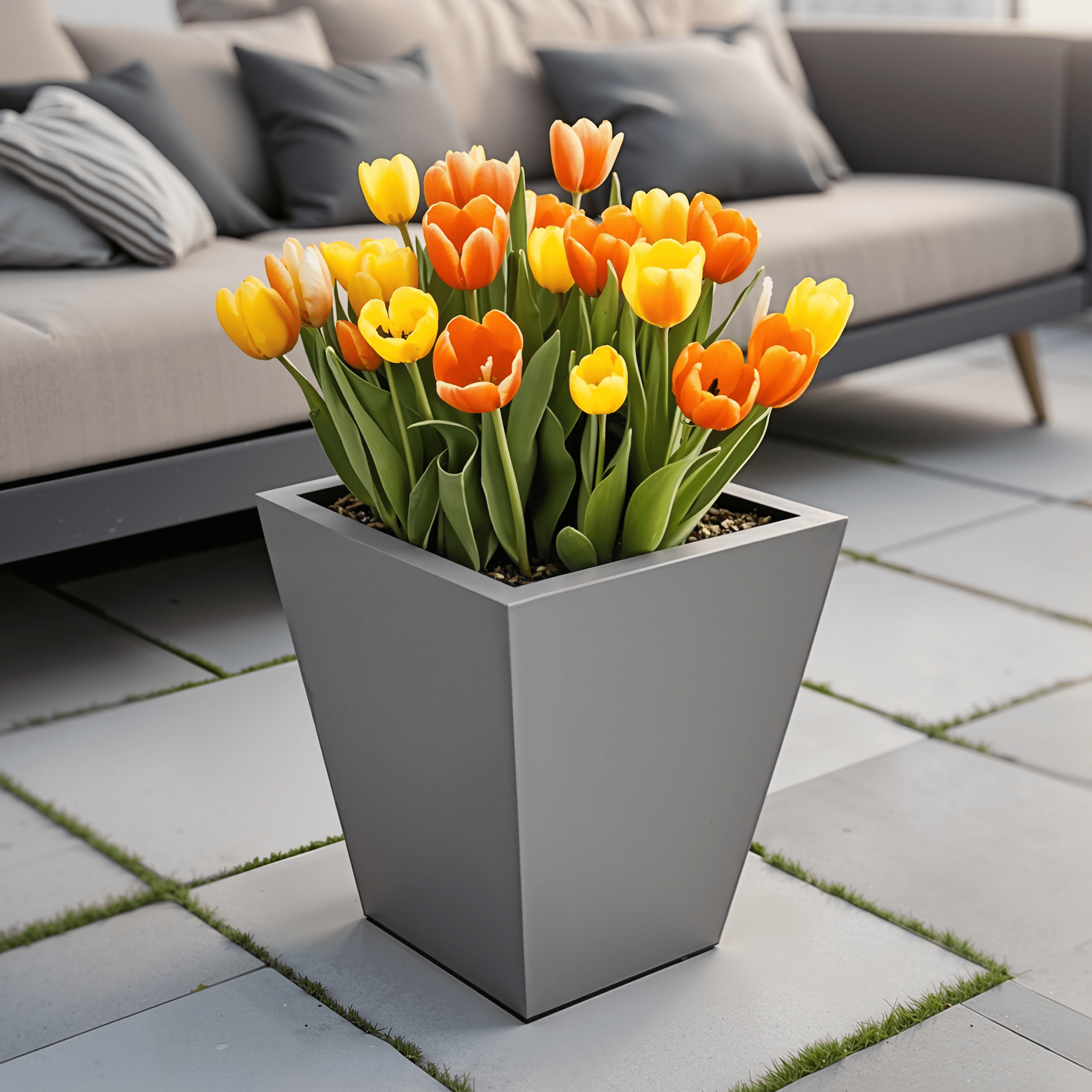 MAYEERTY 18*16*16" Gray Modern Metal Cone Planter with Drainage Hole for Outdoor Gardening, Patio & Balcony