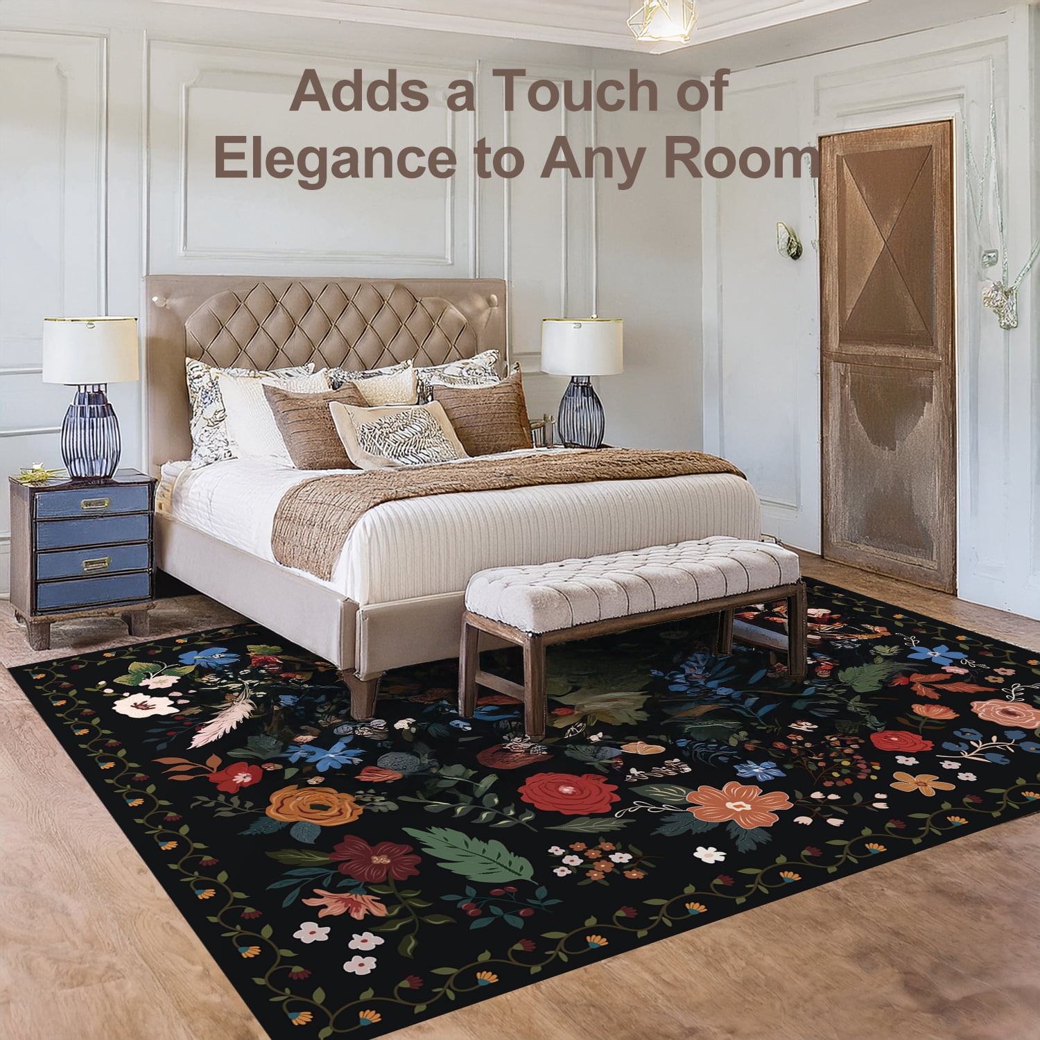 Sanmadrola Area Rugs for Living Room Rug 5x7 Machine Washable Non Slip Floral Vintage Low Pile Large Rugs for Living Room, Bedroom, Farmhouse, Dining Room,Kitchen Entryway Bathroom Office
