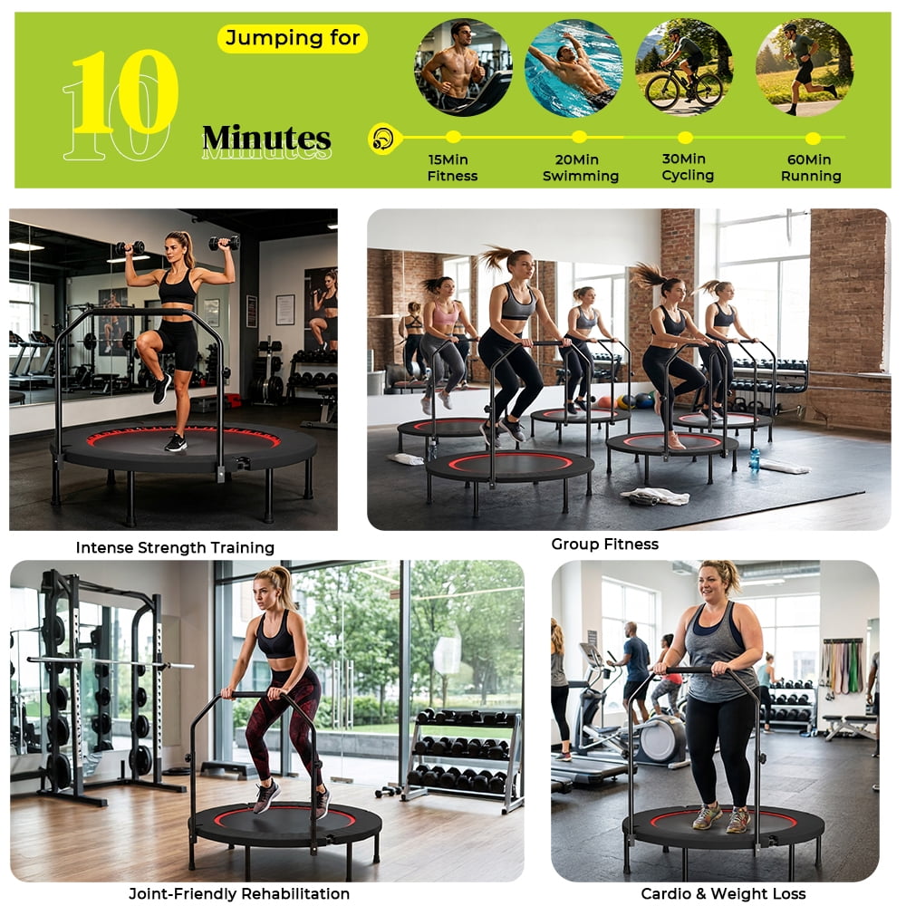 40 Inch Spring Mini Fitness Trampoline for Adults,3-Level Adjustable Adjustable Foam Handle Foldable Rebounder,Indoor Outdoor Home Gym Workout Equipment,Max Load 450LBS Exercise Equipment