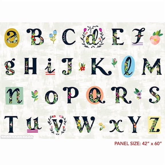 44" X 60" Panel ABCs in Bloom Alphabet Letters Floral Flowers Learning Cotton Fabric Panel (53685DP-1)