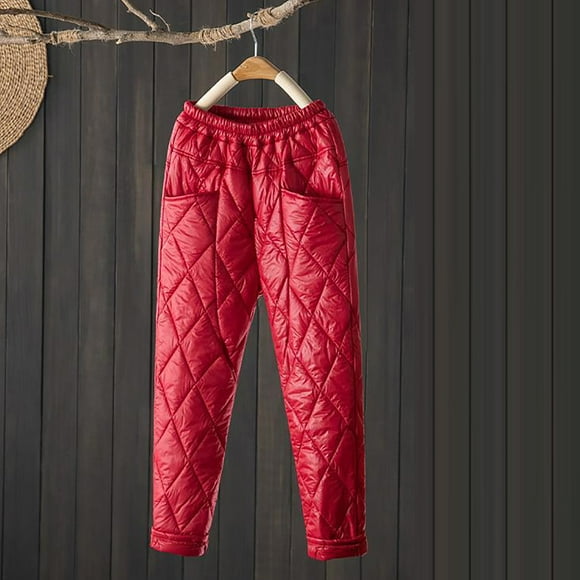 Weiqiqre Women's Plus Size Elastic Waist Casual Pants Down Pants Winter Warm Elastic High Waist Quilted Ultralight Puffy Snow Ski Pants Trousers