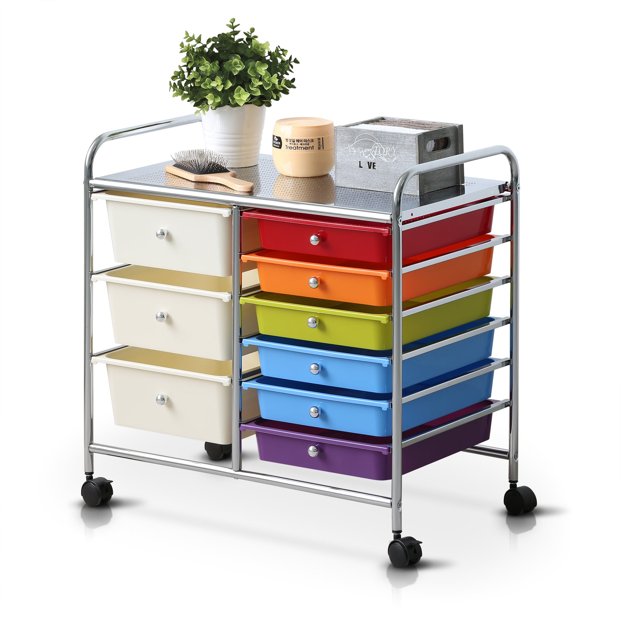 Furinno WS17093 Wayar 9Drawer Plastic Storage Trolley, Rainbow