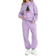 thumbnail image 4 of Conjunto de sudadera con capucha de manga larga para niños con estampado invernal y pantalones deportivos con lazo en las piernas, deportivo informal con forro polar para mayor calidez, conjunto de do, 4 of 5