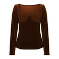 thumbnail image 3 of Kinrui Womens Velvet Tops Business Casual Long Sleeve Shirts Sweetheart Neck Slim Fit Soft Stretch Tees Work Blouses Brown,S, 3 of 8