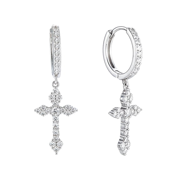 KIJ 1.13 Carat Cross Moissanite Dangle Earrings,Hypoallergenic Rhodium Plated 925 Sterling Silver VVS1 Gra Certified Gifts for Men Women