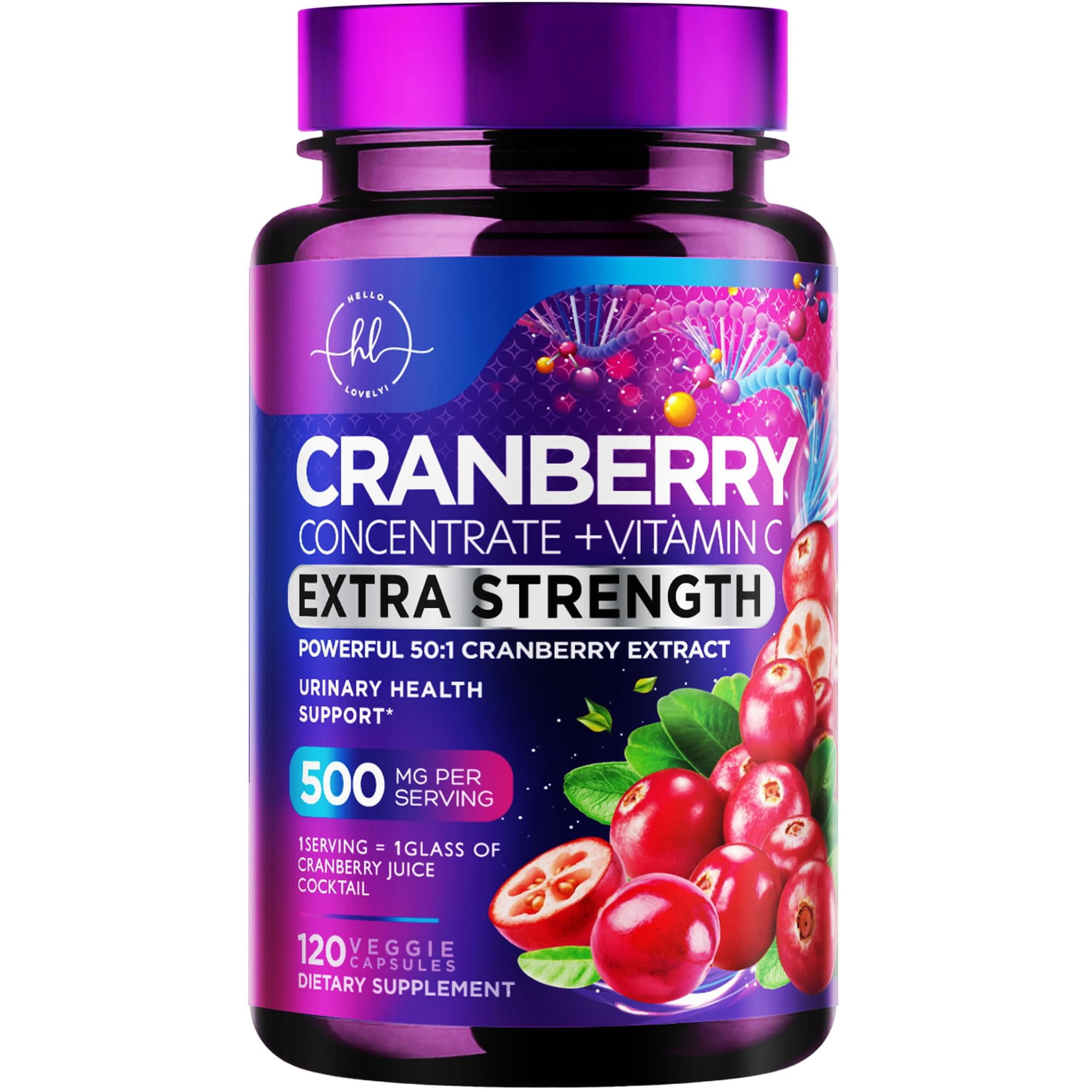 Cranberry Extract 500mg Per Serving Supplement Pills - 3X Strength Concentrated Whole Fruit Cranberry with Vitamin C, Triple Strength for Cleanse & Urinary Tract Health Support - 120 Capsules