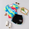 thumbnail image 5 of OSOLU Children Girls Outfits Tie Dye Short Sleeve T-Shirts and Color Block Shorts 2 Piece Summer Casual with Love Heart Print Fashion Travel Clothing Sets, 5 of 9