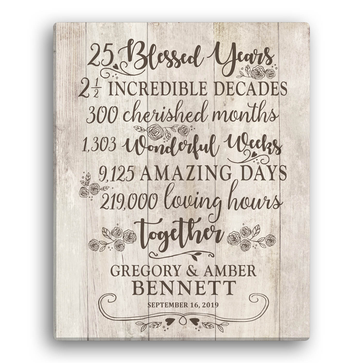 25 Blessed Years Personalized 16x20 Canvas
