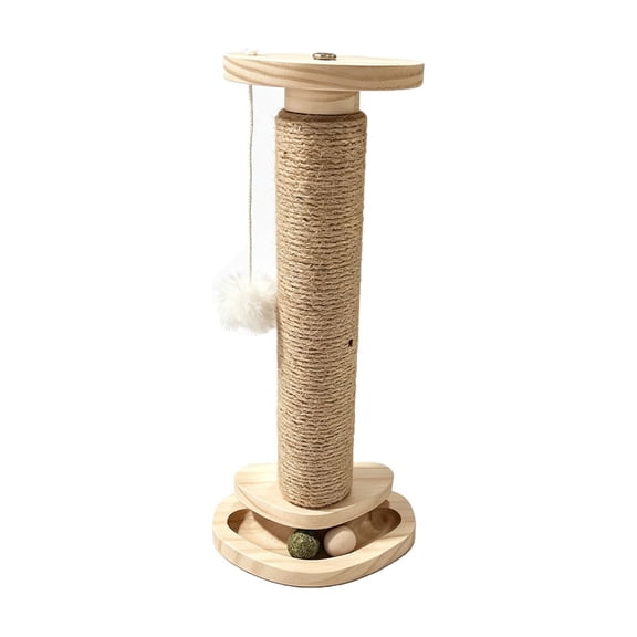 Cat Scratching Post for Kittens,2 in 1 Wooden Cat Scratcher Toy,Scratch Post with Cat Track Balls,Hanging Balls for Indoor Kittens