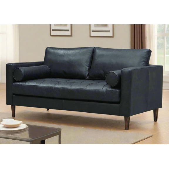 Crafters and Weavers Alamo Contemporary Italian Leather Loveseat in Slate