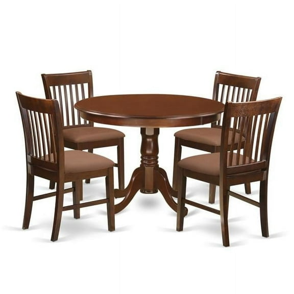 Microfiber Dining Set - One Kitchen Table & 4 Cushion Seat Chairs, Mahogany - 5 Piece