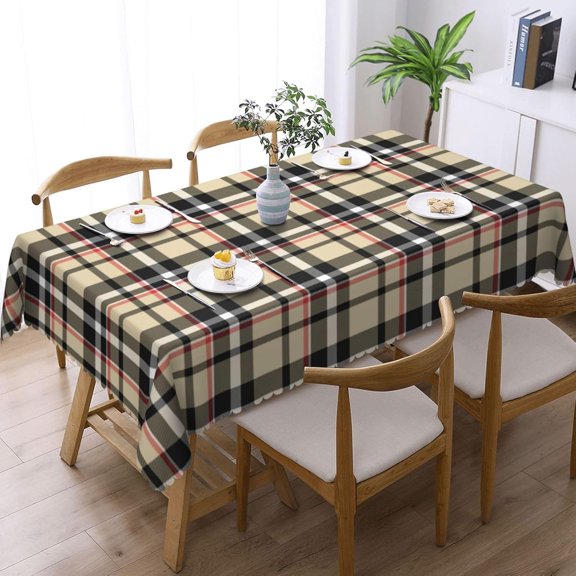 Rectangle Table Cloth, Red Beige Black White Squares Tartan Plaid Pattern Resistant Washable Tablecloth Decorative Table Cover for Dining, Indoor and Outdoor