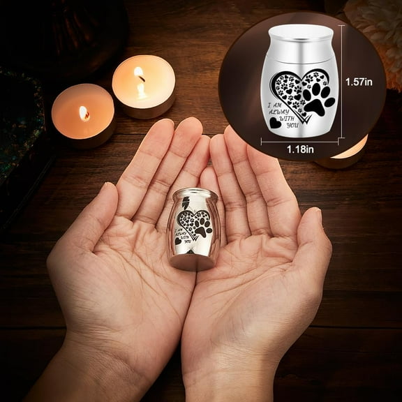 Small Pet Urns for Dog Ashes Mini Urn for Dog and Cats Ashes 3.93x2.75 Inch Stainless Steel Cremation Urns for Pet Urns with Heart Paw Print Dog Cat Memorial Ashes Urn with You Anytime