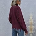 thumbnail image 6 of Woman Pullover Sweater High Neck Loose Hem Left Side Cold Shoulder Warm Keeping Female Sweater Wine Red M, 6 of 8