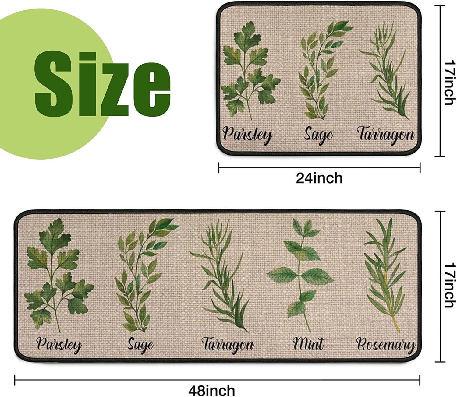  Herb Plant Rug Set- Sage/Parsley/Bay  Leaves/Rosemary/Basil/Oregano Kitchen Rugs with Runner, Kitchen Mat Set of  2, Kitchen Decor Accessories Things, Floor Mat for Home Kitchen, 17x30 and  17x47 Inch : Home 