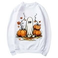 thumbnail image 4 of CLOISE Halloween Womens Sweatshirt Trendy Ghost Print Oversized Sweatshirts Fall Long Sleeve Crewneck Hoodies Shirts Casual Tops Halloween Party Outfits White XL Trick, 4 of 5
