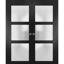 Sliding French Double Pocket Doors Frosted Glass | Lucia 2552 Matte Black | Sample of Door Color