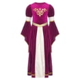 thumbnail image 2 of TiaoBug Girls Medieval Princess Royal Queen Renaissance Faire Dress Long Bell Sleeve Velvet Party Maxi Gown Rose Pink 16, 2 of 5