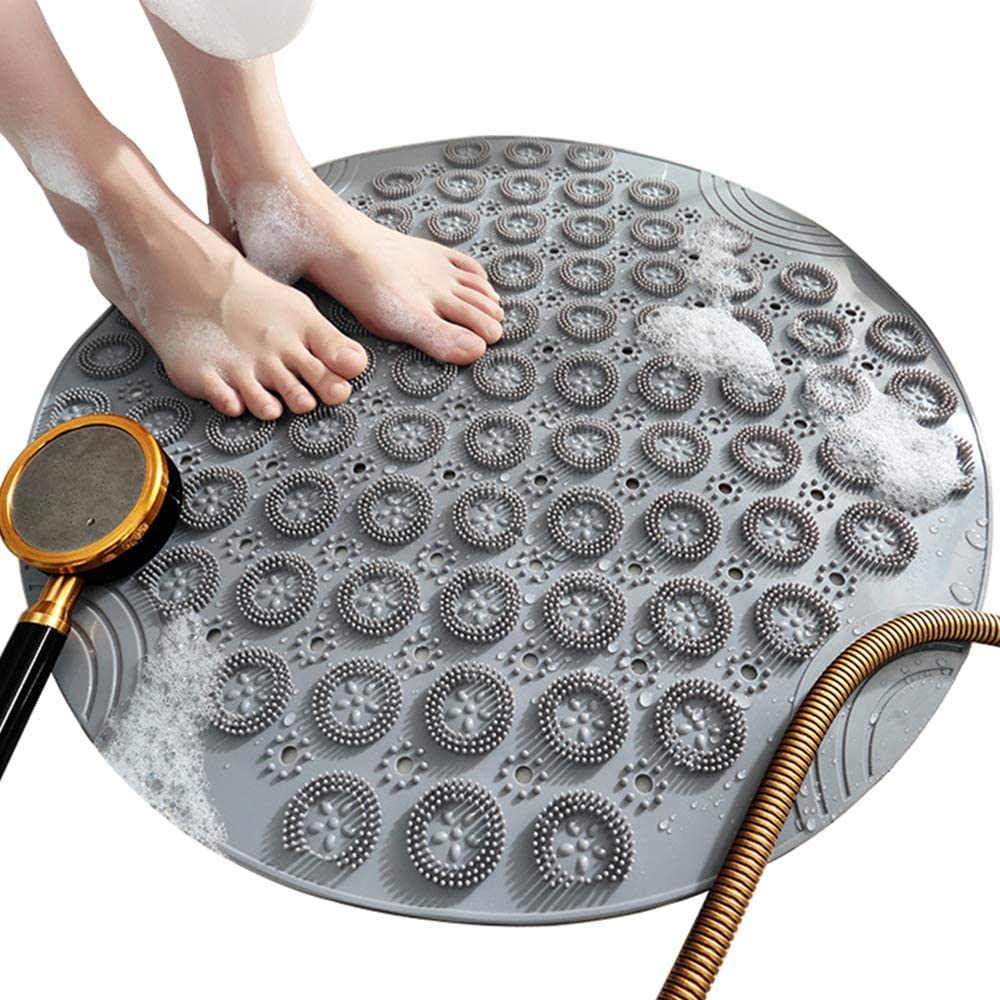 Non Slip Shower Mats for Shower Stall 22 x 22 Inches Bath Tub Mat with Strong Suction Cups,Large Size Bathtub Mat Anti Slip Bath Mats with Drain Hole in Middle Round,Quick-Drying Floor Mat