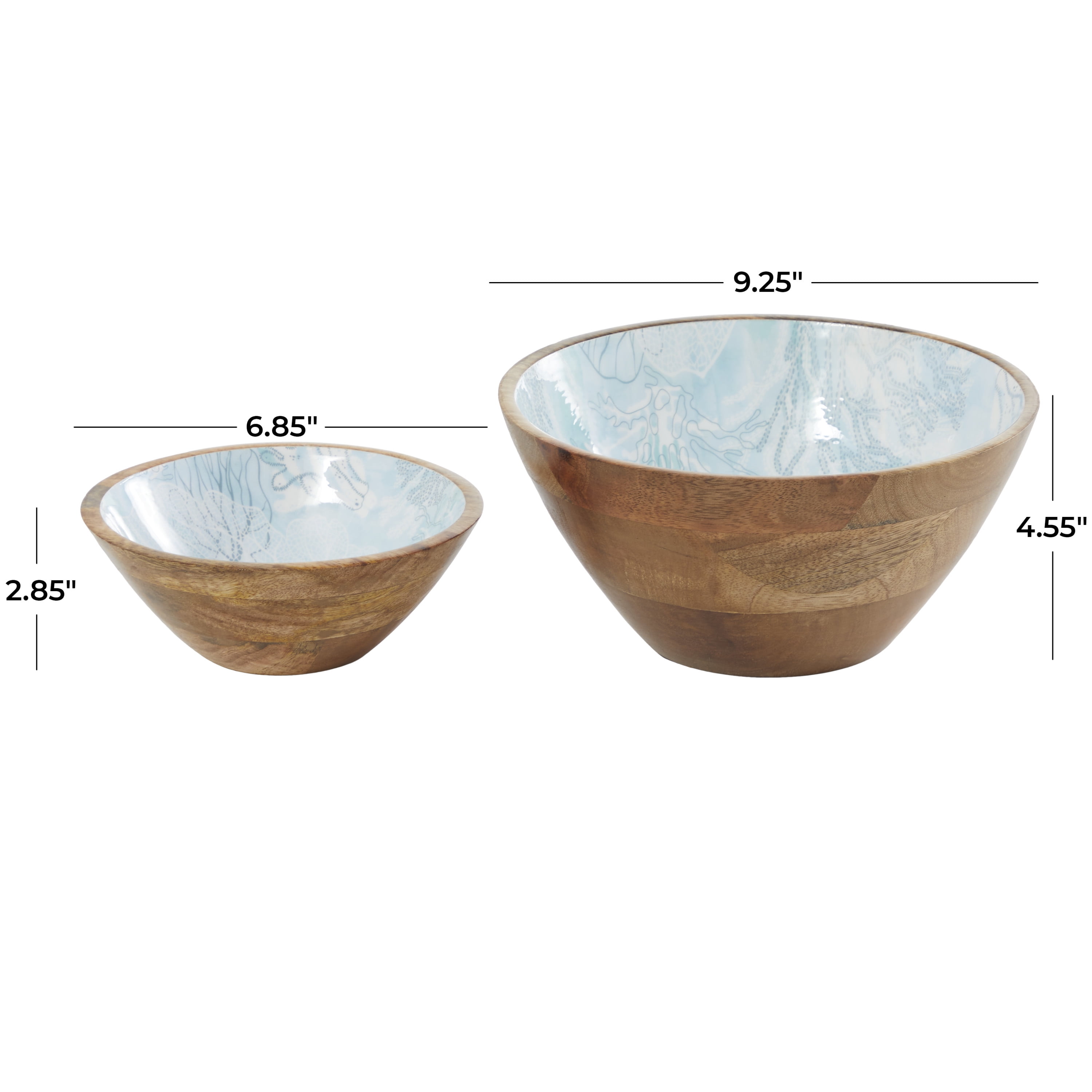 DecMode 9", 7"W Handmade Round Nesting Light Blue Mango Wood Decorative Bowl, Set of 2