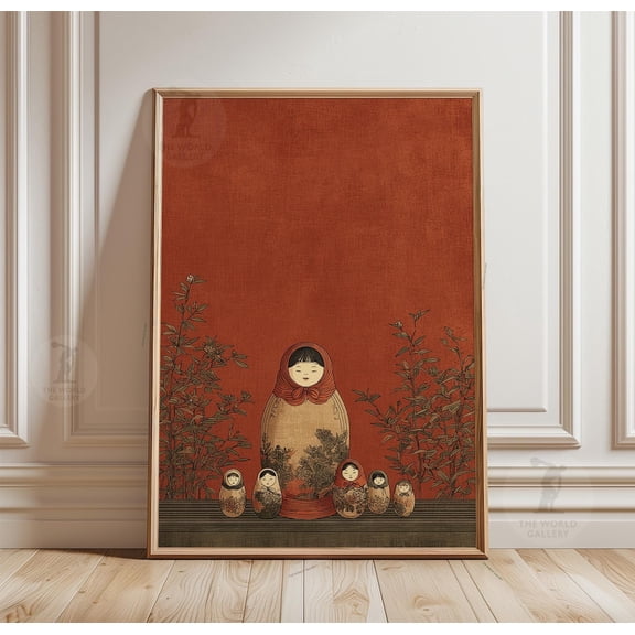 Russian Doll Poster Matryoshka Folk Art Wall Decor Floral Artwork, Unframed Poster