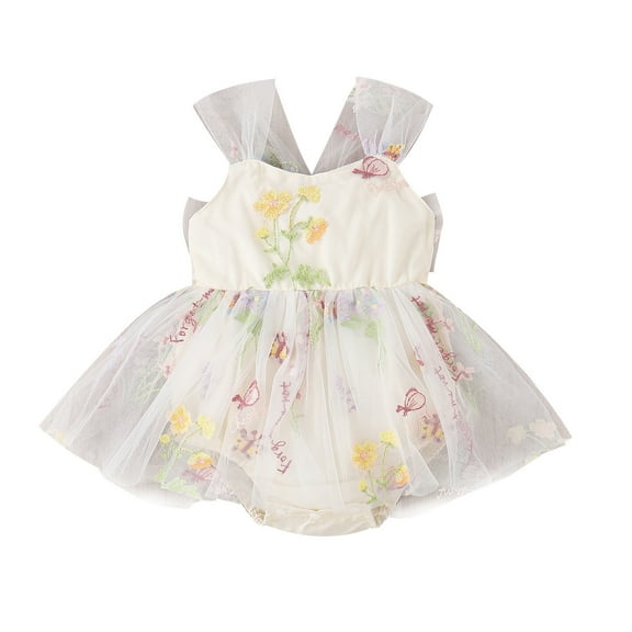 Diufon Newborn Baby Girl Romper Dress Infant Girls Embroidered Floral Sleeveless Bodysuit Mesh Princess Dress