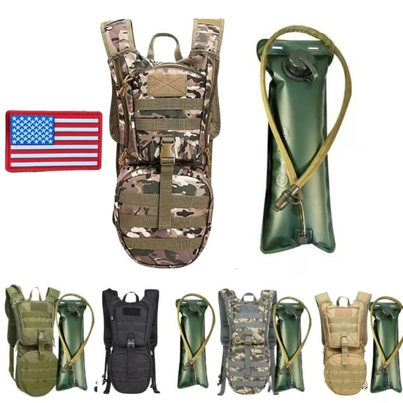 GETORIUM Tactical Hydration Backpack with 3L Water Bladder, MOLLE System - Tan