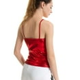 thumbnail image 4 of SWSMCLT Women's Metallic Tank Top Sexy Cami Shirt Summer Halloween Fitted Sleeveless Party Short Fashion Stretch Camisole Red Small, 4 of 4