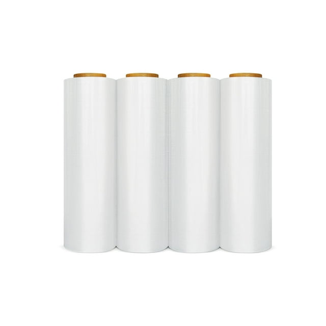PSBM Stretch Wrap, 4 Pack, 18 Inch x 2000 Feet, 60 Gauge, Clear Plastic Cling, Cast Hand Stretch Film Rolls for Packaging Moving Packing Pallets