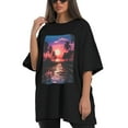 thumbnail image 4 of Plus Size Shirt for Women Oversized Black Tops for Women Short Sleeves Shirt for Women Vintage Landscape T Shirt Crewneck Shirt for Women M, 4 of 5