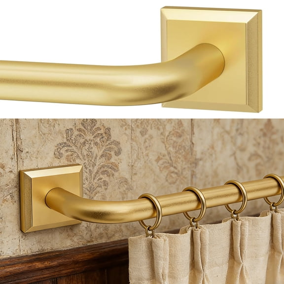 Gold Curtain Rods for Windows 48-90Inch Heavy Duty French Return Rod, Wrap Around Blackout Curtain Rods, Adjustable Room Darkening Drapery Rod for Bedroom, Living Room, Sliding Door & Outdoor Patio