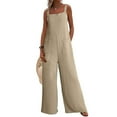 thumbnail image 2 of UVEASISHA Linen Jumpsuits for Women Baggy Casual Elasticity Straps Overalls One Piece Sleeveless Wide Leg Rompers Khaki S, 2 of 9