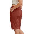 thumbnail image 5 of KIHOUT Women's Casual Knee Length Shorts Elastic Drawstring Waist Pleated Pocketed Soft Cotton Blend All Season Wear, 5 of 7