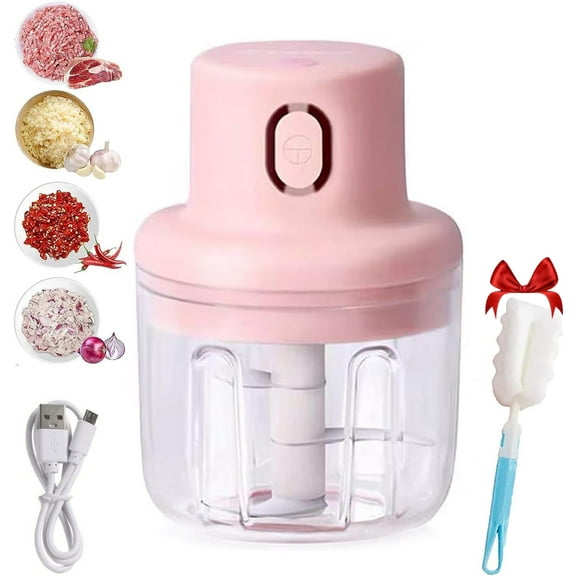Wireless Food Chopper, Food Processor Small, Manual Chopper Rechargeable Kitchen Gadget with Stainless Steel Blades for Root Mini Vegetables and Fruits with Container for Kitchen (100ml)