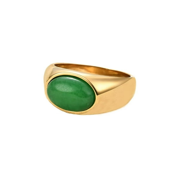 PAURO Men's Women's Stainless Steel Minimalist Retro Oval Agate Signet Rings Statement Jewelry Gold Green Size 12