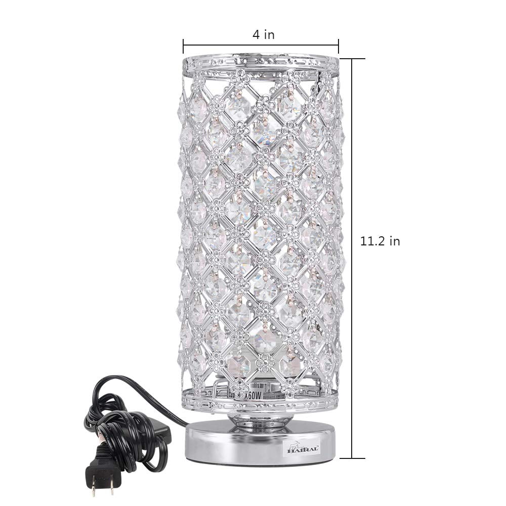 Crystal Table Lamp Cylinder Bedside Desk Reading Lamp For Bedroom Living Room