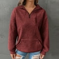 thumbnail image 5 of jtjvou Womens Fashion Sweatshirts Quarter Zip Fall Shirts Waffle Hooded Pullover Fall Long Sleeve Sweatshirt with Pocket Red L, 5 of 8