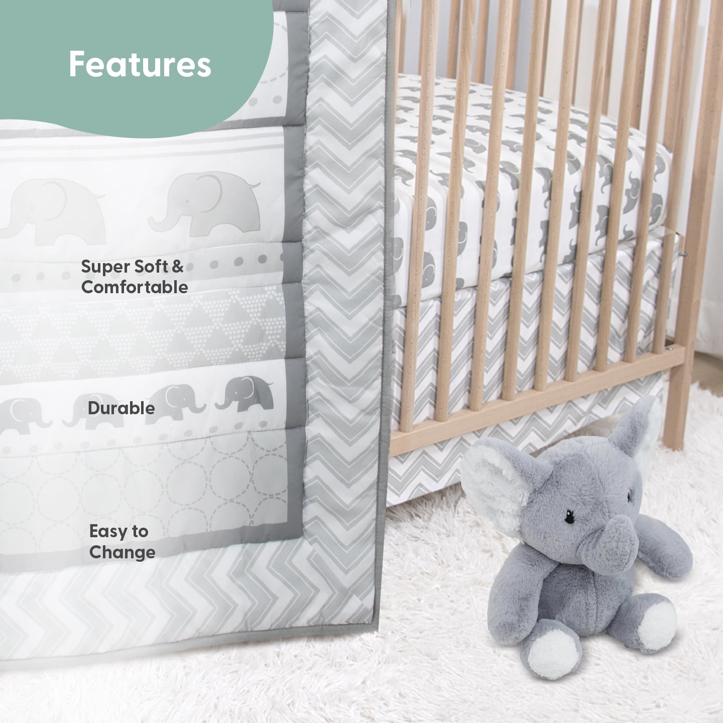 The Peanutshell Fairytale Forest Baby Crib Bedding Set and Stuffie Plush Toy, 4-Piece Set
