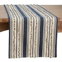 Fennco Styles Fringe Striped Modern Cotton Table Runner 16”W x 72" L - Navy Blue Woven Table Cover for Home Décor, Dining Table, Banquets, Holidays and Special Occasions