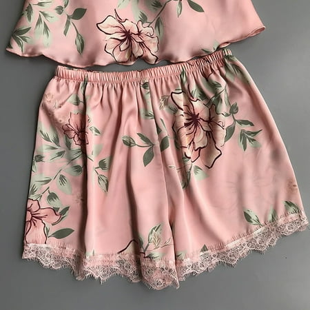 

nsendm Underwear Silk Satin Sleepwear Lace Lingerie Pajamas Underwear Print Valentines Day Lingerie Underwear Pink Small