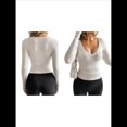 thumbnail image 3 of Camisetas de Larga con Cuello en V para Mujer, Camisetas Básicas de Entrenamiento, Top Deportivo de Yoga, Top Corto Informal. Flores Blancas y Grises L, 3 of 7