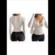 thumbnail image 3 of Camisetas de Larga con Cuello en V para Mujer, Camisetas Básicas de Entrenamiento, Top Deportivo de Yoga, Top Corto Informal. Flores Blancas y Grises S, 3 of 7