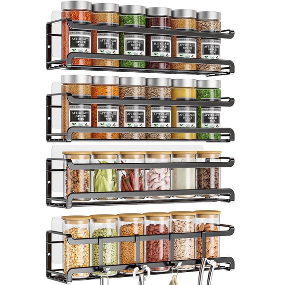 Bunoxea Wall Mounted Spice Rack, 4 Pack, Space Saving Seasoning Organizer,Black