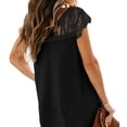 thumbnail image 3 of Camiseta de mujer Encaje Cuello en V Sin mangas Casual Loose Girl Summer Top, Negro, M sidaley AP001333-02, 3 of 7
