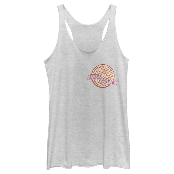 Netflix Women's Stranger Things Friends Don't Lie Waffle Badge Racerback Tank Top White Heather X Small