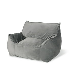 Ehlen Modern Velveteen Bean Bag Chair with Armrests, Gray