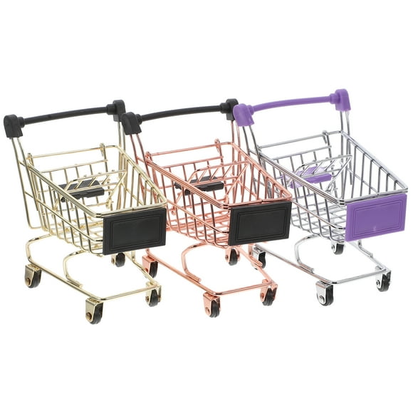 3 carritos de compra en miniatura para supermercado, juguetes de almacenamiento para niñas, soporte para esponja de maquillaje